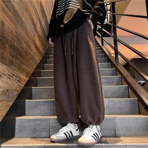 摇粒绒咖啡色工装裤裤子宽松直筒男女阔腿裤休闲秋冬季9分裤K1860图片