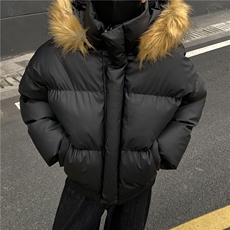 冬季复古可脱卸毛领皮棉服男女美式短款加厚保暖棉衣外套p118，男装棉衣，电商C307