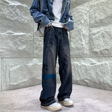 美式高街牛仔裤男韩版染黄泥个性2024秋冬新款ins长裤Y9090-P57，男装牛仔裤，星座1109-3