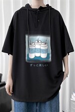 LD54148-P45连帽短袖t恤男大码胖子带帽五分袖中袖，男装T恤，电商A040