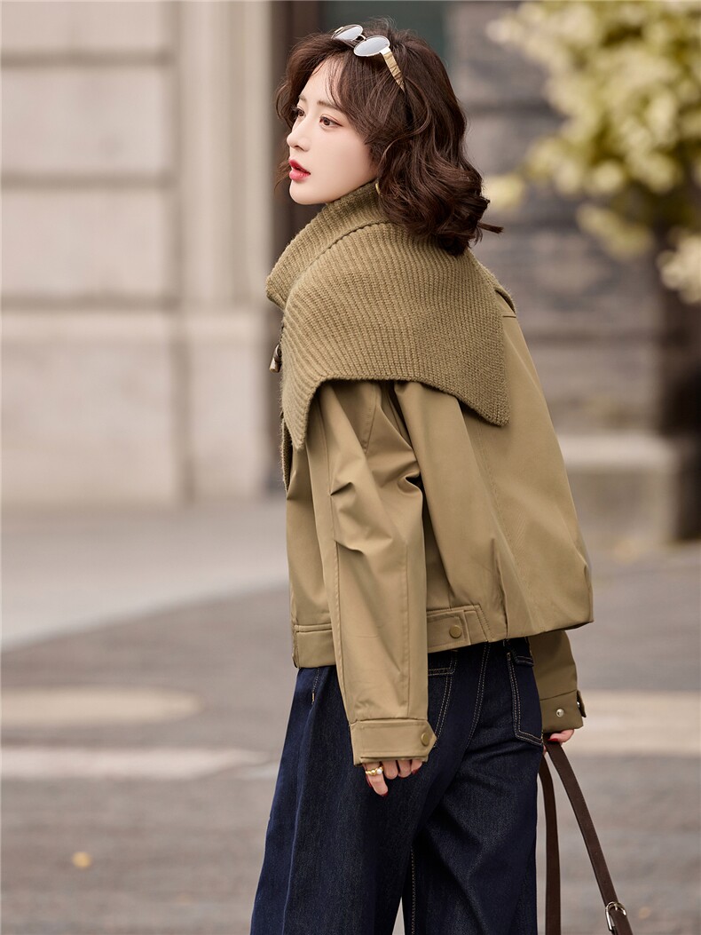 披肩夹棉圆领外套2025年冬装新款气质欧货短款加厚棉服夹克女,女装短外套,玖莱伊
