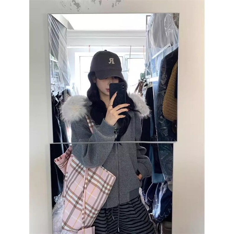 美式高领纽扣连帽卫衣女2025秋季潮牌宽松小众设计感休闲慵懒外套,女装短外套,星座506A