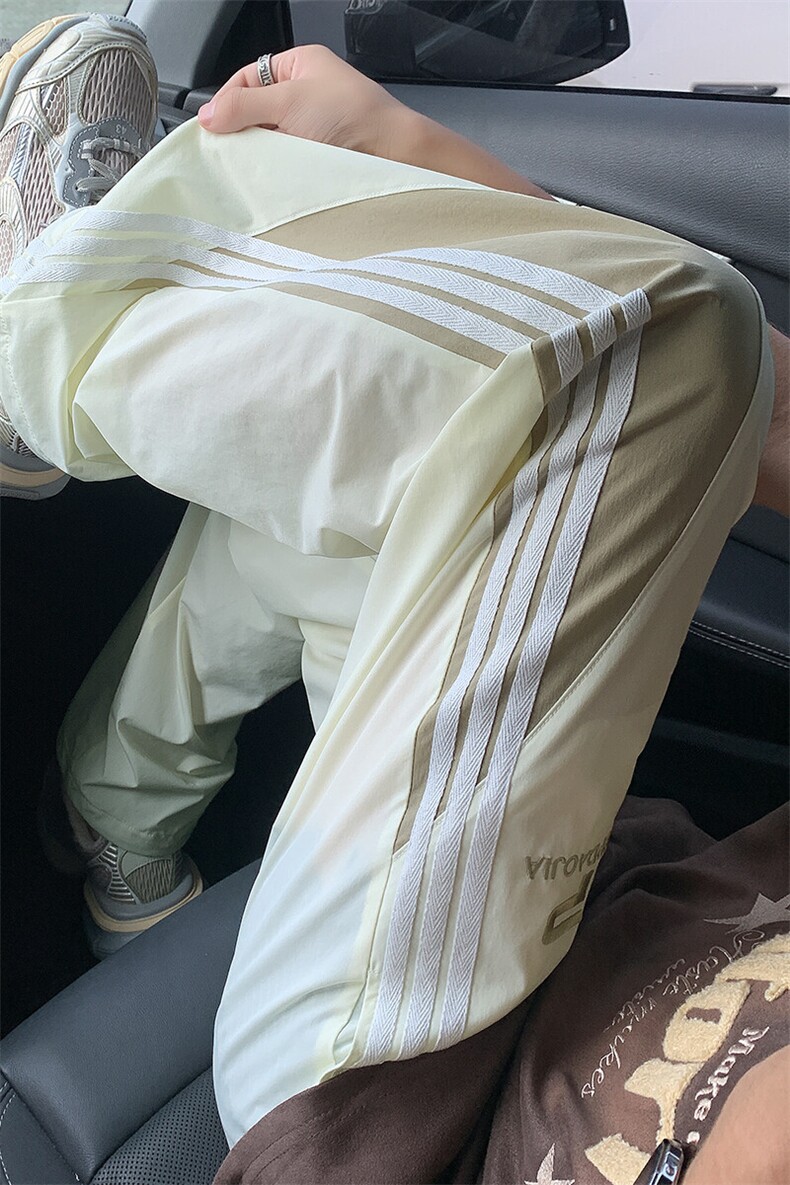 特批P33无差价25夏冰丝三条杠拖地裤潮牌大码束脚阔腿裤男K1436,男装休闲裤,电商A001