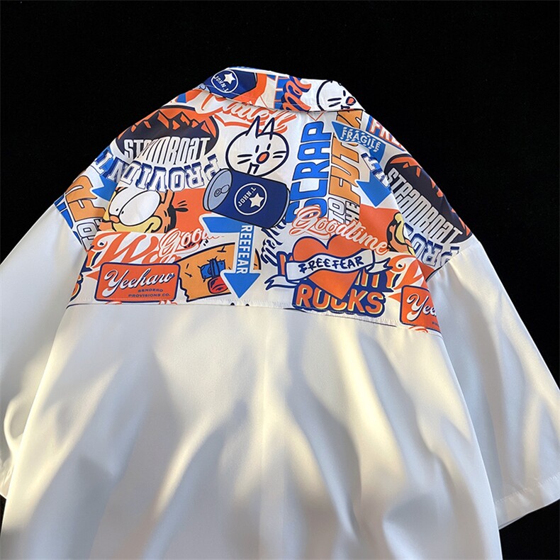 衬衫男士港风短袖冰丝T恤宽松休闲外套 A071-C36-P38图片
