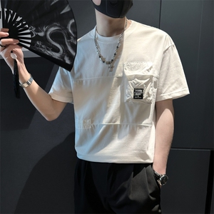 设计感贴布条纹个性立体口袋拼接短袖POLO衫男潮流宽松  TX41-P48图片