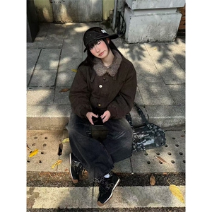 网图有货 美式羊羔毛翻领加厚座山雕毛领保暖外套男女 A1261-P110图片