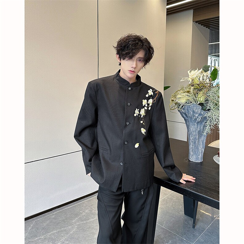 现货！25新中式重工刺绣玉兰花中山装西服外套XZ108-P138图片
