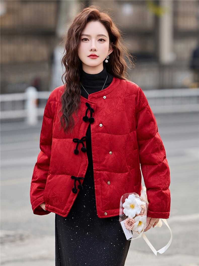 【现货现货】2026冬季新款新中式羽绒服女短款90白鸭绒真毛领现货,女装羽绒服,一安秀