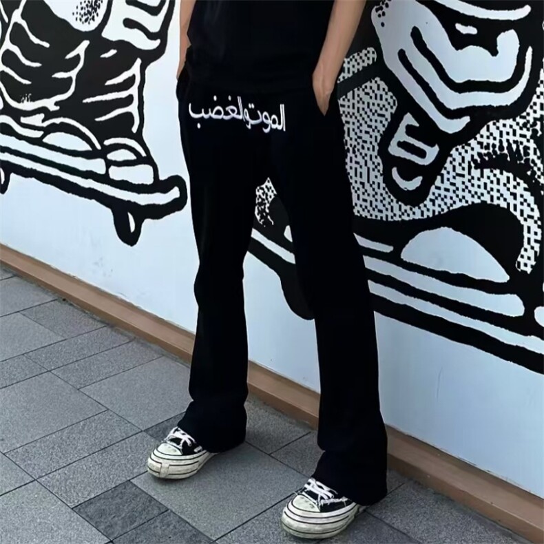 美式高街潮牌男女运动休闲裤直筒宽松慵懒显瘦印花休闲卫裤子图片