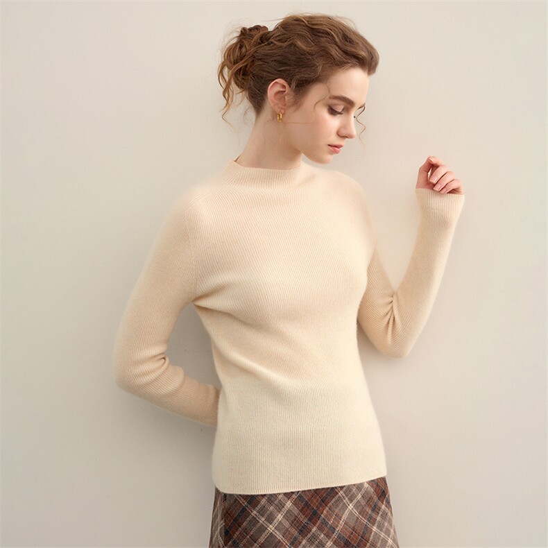 2025休闲简约百搭长袖打底针织衫，女装针织衫/毛衣，蒙莲贝斯