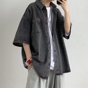 牛仔外套男衬衫夹克春秋季薄款学生宽松港风外穿上衣男装C101图片
