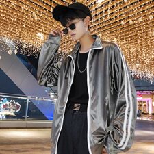 2021春秋季港风拉链开衫外套拼色休闲宽松运动夹克情侣装潮，男装夹克，电商B288