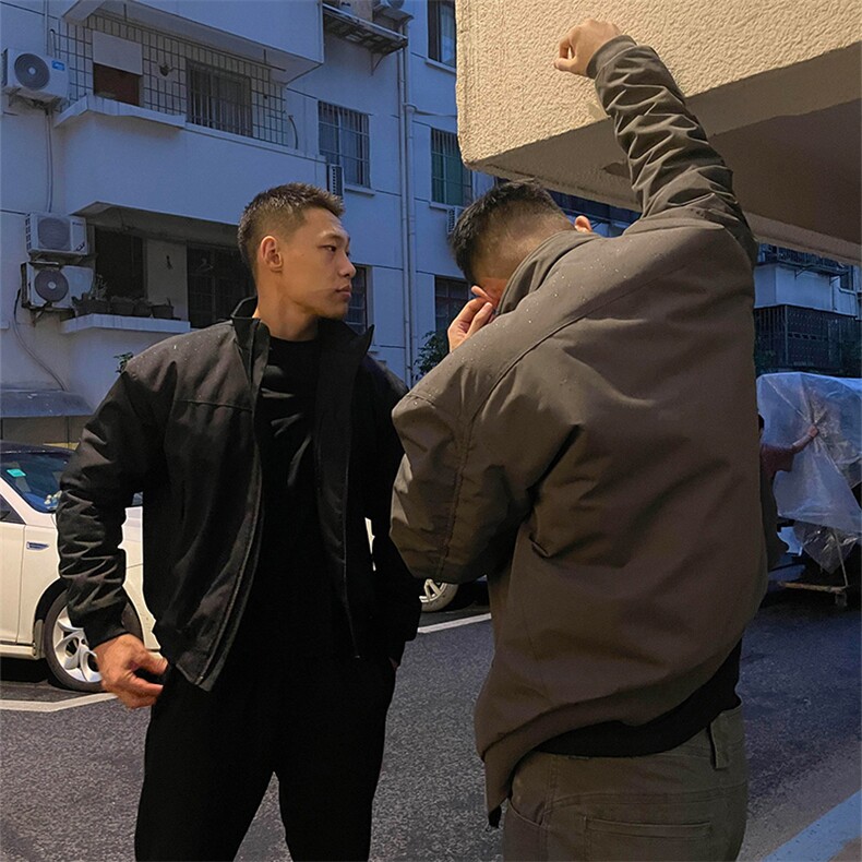 抖音得物美式潮休闲夹克春季立领纯色复古工装加厚棉服外套AMY01,男装夹克,电商A443