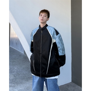 2024新款港风美式扎染皮拼接立领飞行员夹克棒球服男 JK1258-P80图片