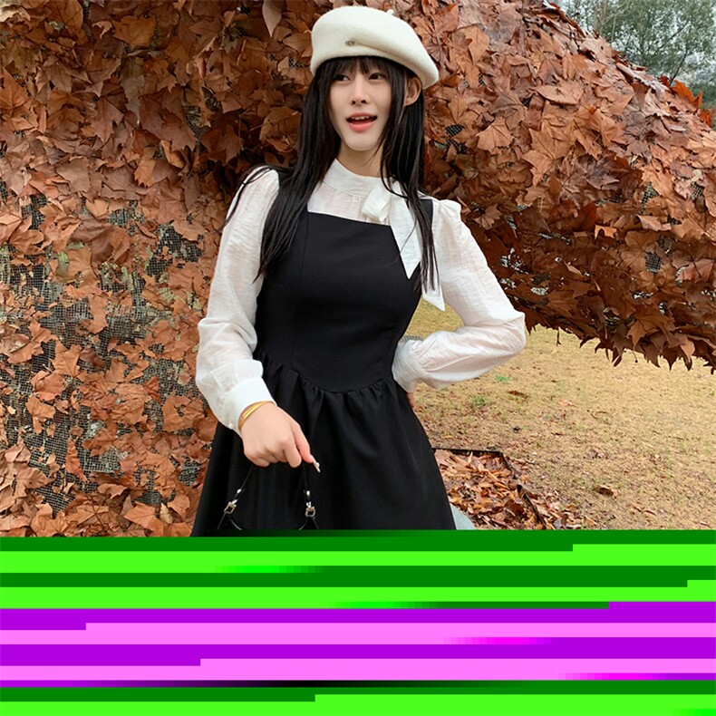 现货2024年春女时尚甜美法式蝴蝶绑衬衫网红气质显瘦背心裙两件套,女装套装/套裙,煊芮熙