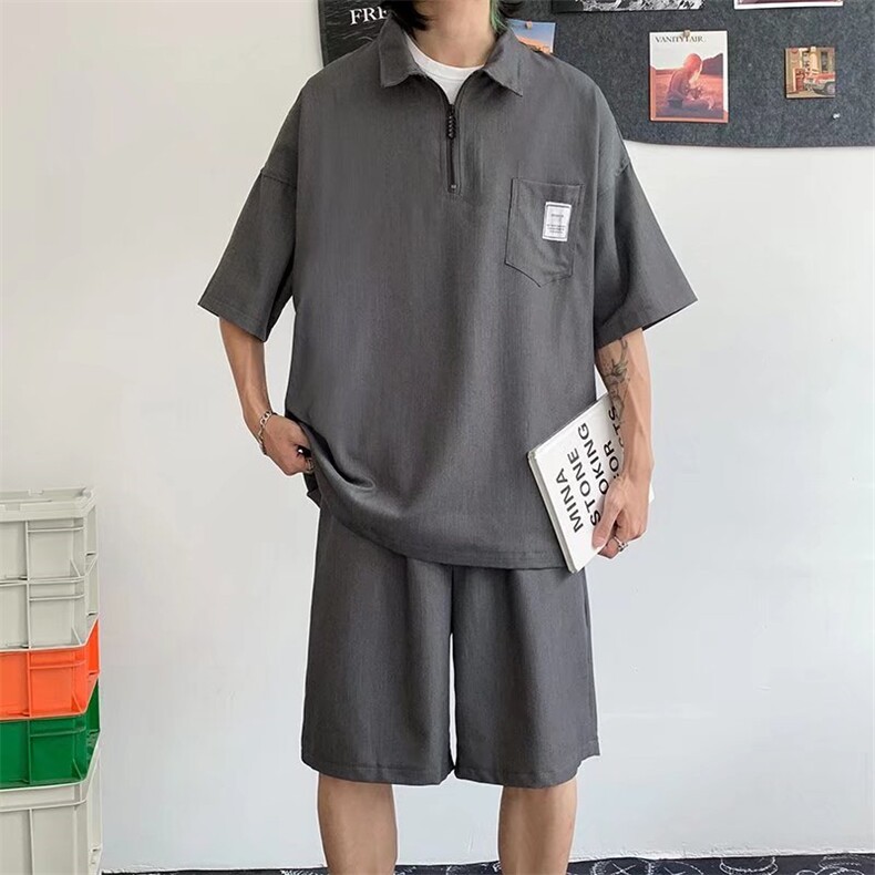新款文艺五分袖男气质休闲套装夏季POLO卫衣潮流五分裤T1177-P48,男装Polo衫,星座512-2
