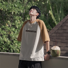 撞色经典复古短袖美式百搭宽松T恤潮B225-T9357-P45-X59-有货，男装T恤，电商B225
