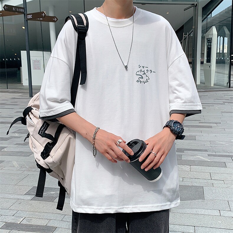 JT55092-P25假两件短袖t恤男大码胖子半袖体恤半截袖港风,男装T恤,电商A040