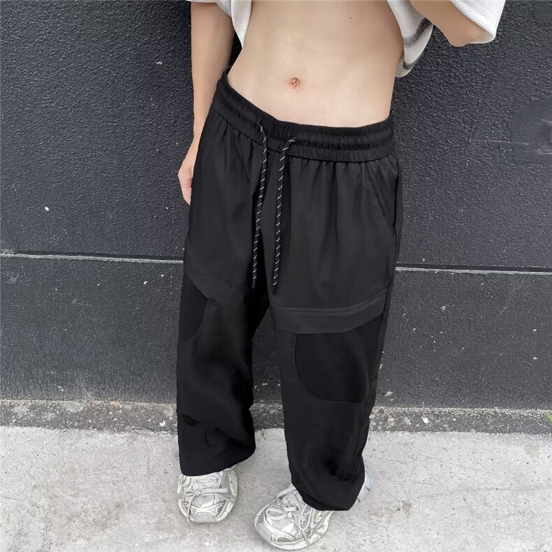 冲锋裤男夏季薄款美式潮牌痞帅宽松直筒裤子拼接撞色微喇休闲裤,男装休闲裤,星座601-2