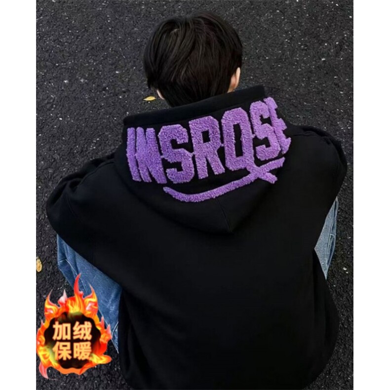刺绣连帽加绒卫衣男秋冬美式情侣装宽松套头帽衫上衣WY239,男装卫衣,星座1116A（原606A-3）