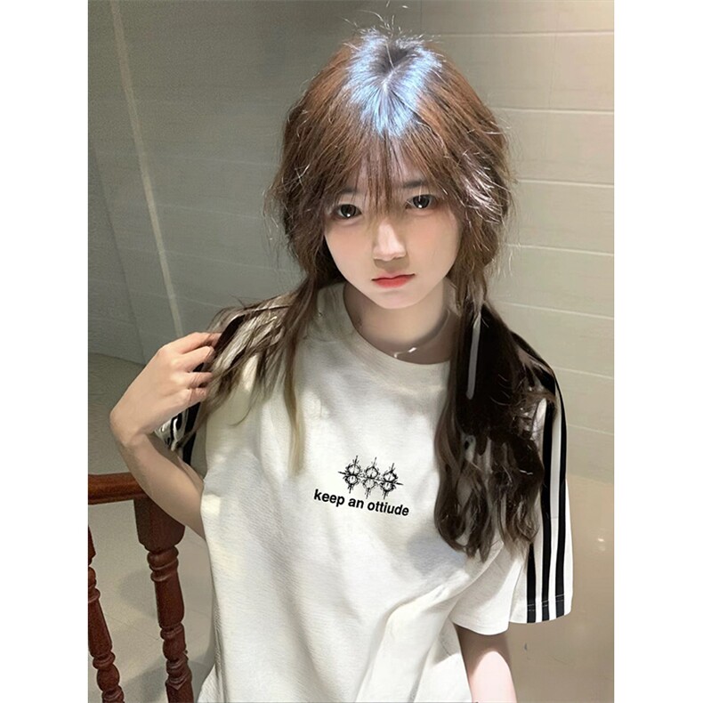 抖音得物高品质二开240克宽松纯棉美式潮牌三条杠织带短袖T恤，男装T恤，电商A486