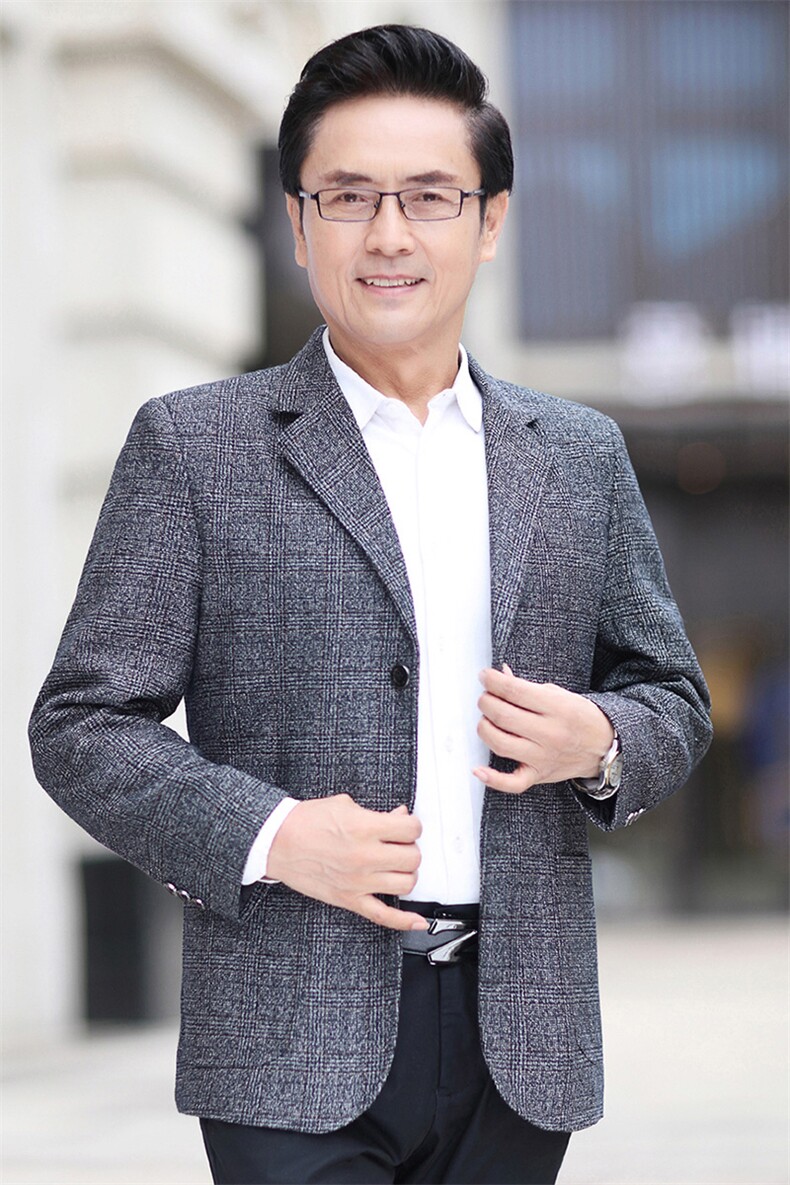 新款中年男士西装领休闲轻休闲上衣商务风单西外套WW1209-P98,男装西服套装,星座715-3