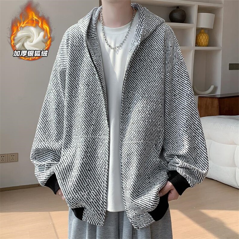 460g重磅银丝雪尼尔加厚银狐绒开衫卫衣外套W5034J加绒特P68控118图片
