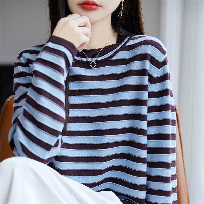 2025圆领条纹长袖棉上衣，女装卫衣/绒衫，长今羊