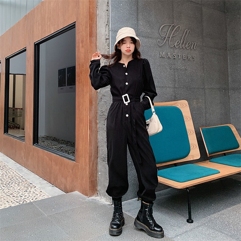 现货2021春秋季新款黑色连体裤225-2007-P105（控158），女装连体裤，浙宝225