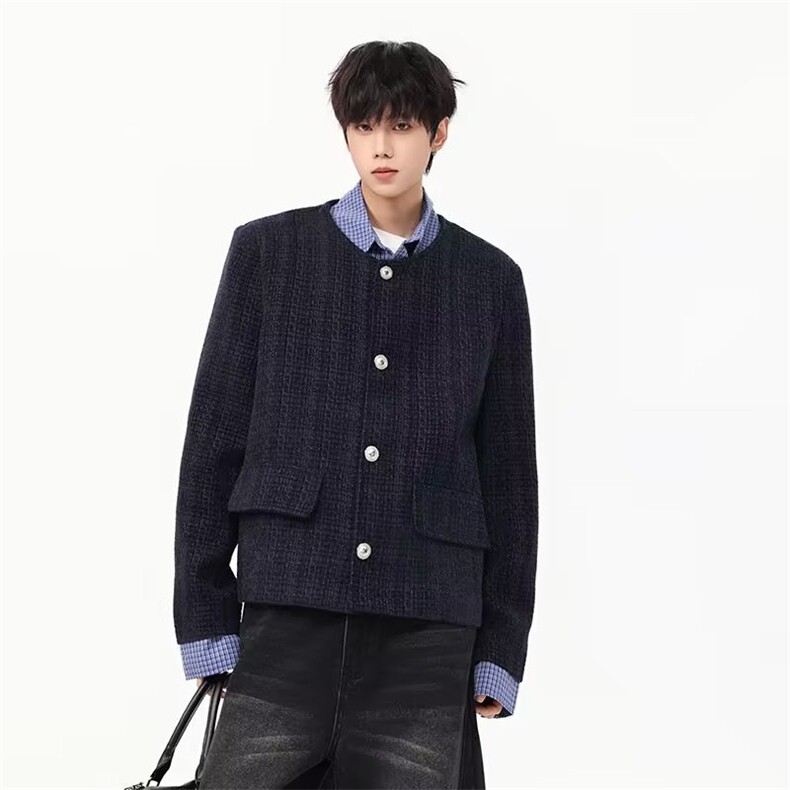 秋冬小众设计假两件拼接翻领小香风外套男痞帅休闲夹克G36P60,男装夹克,星座914-4