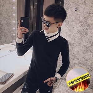 网红冬季加厚小堆领长袖T恤社会小伙潮男打底小衫C301B-CT09图片