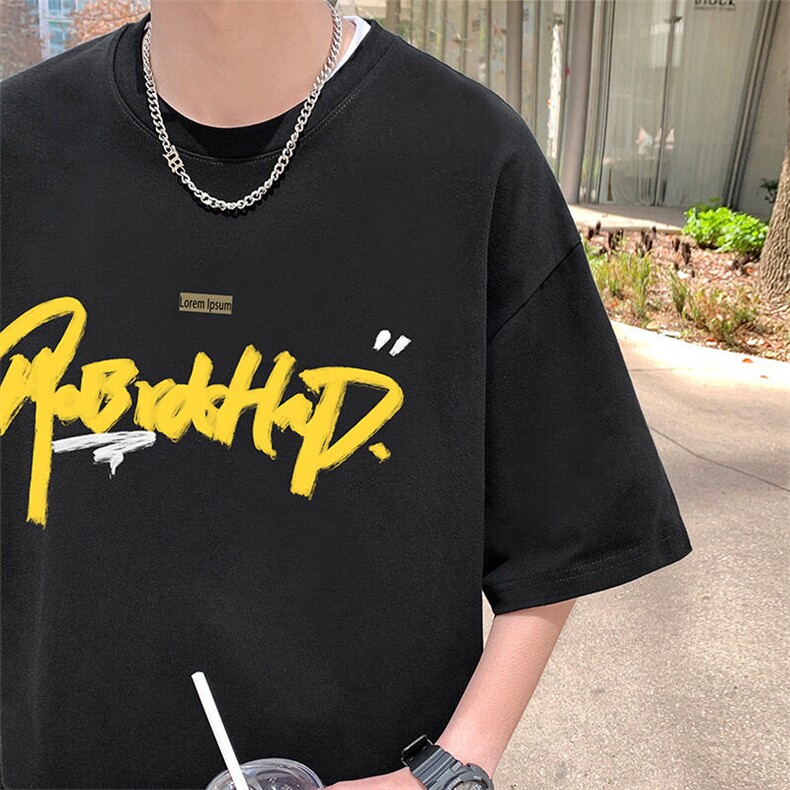 T797短袖t恤男夏季新款高街休闲纯棉体恤oversize大码宽松上衣服图片