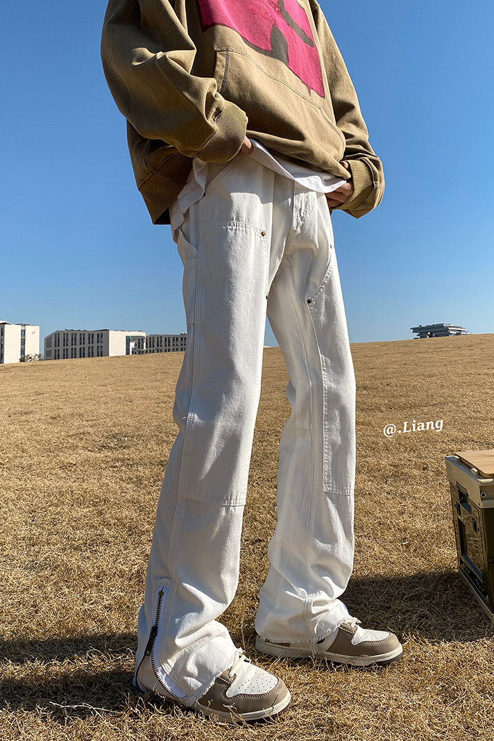 高街牛仔裤黑白色拉链款微喇叭裤715-6-BX08P65（控88）,男装牛仔裤,星座715-6