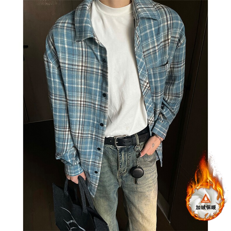 秋冬格子大码宽松加绒长袖衬衫外套C2170-特P24/CJ9734-特P40，男装衬衫，电商A007