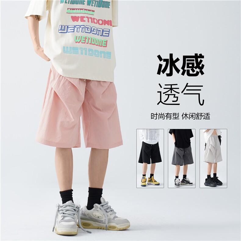 2024夏季新款冰感透气双褶设计宽松短裤B315-K24139-特p23控48,男装牛仔裤,电商B315