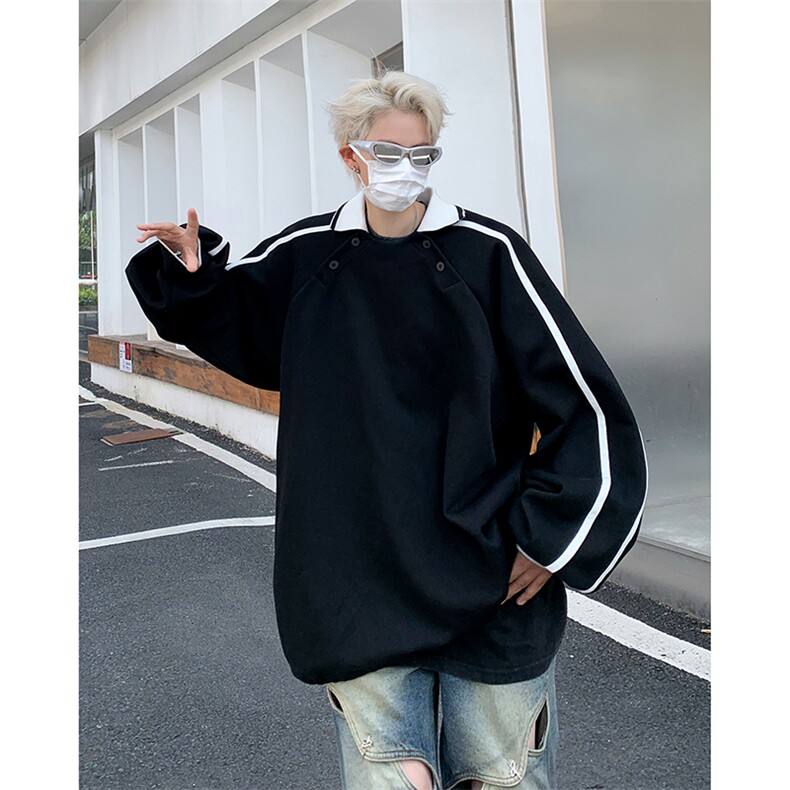 港风秋款男POLO领卫衣条纹拼色夹克休闲外套WY26P45,男装卫衣,星座1013-1