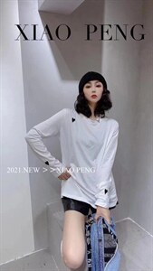 2021新款纯加厚长袖T恤女装中长款洋气内搭羽绒 皮毛图片