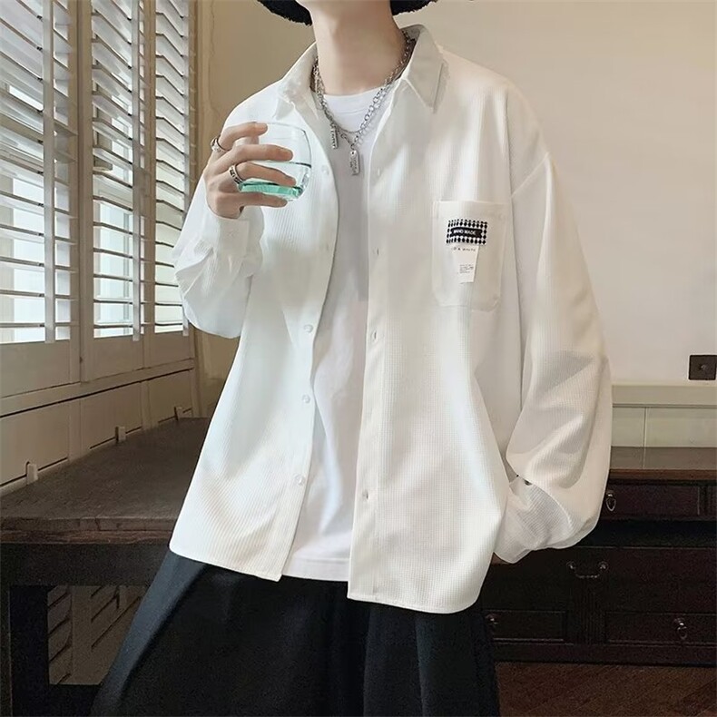 华夫格长袖衬衫男加肥加大码潮C5523P35,男装衬衫,星座1116-2