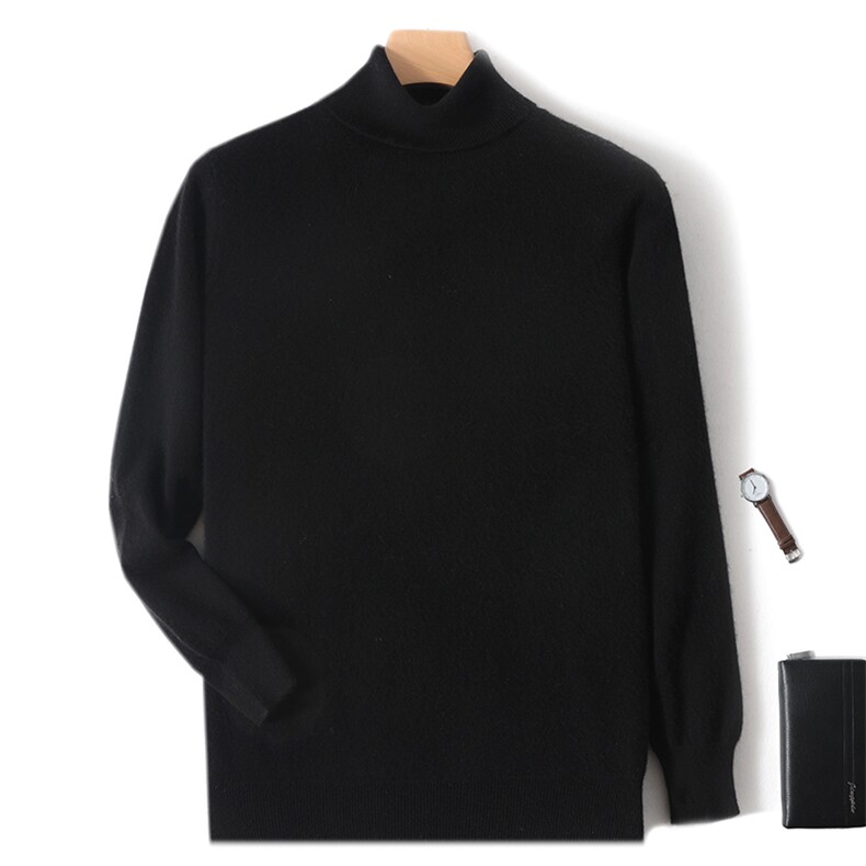 秋冬新款男士高领衫舒适保暖时尚百搭经典黑色简约大气男装，男装羊绒套衫，绒韵雅