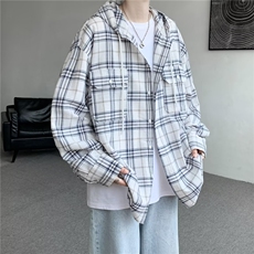 美式复古连帽格子衬衫外套男秋冬新款宽松复古长袖衬衣CY1023-P53，男装衬衫，星座412-2