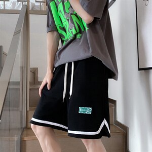 港风休闲开叉宽松运动裤高街薄款潮流五分短裤高腰阔腿K3001-P25，男装休闲裤，星座512-2