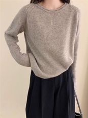 欧货高端圆领女秋冬宽松慵懒针织加厚软糯打底衫毛衣，女装针织衫/毛衣，半城羊绒