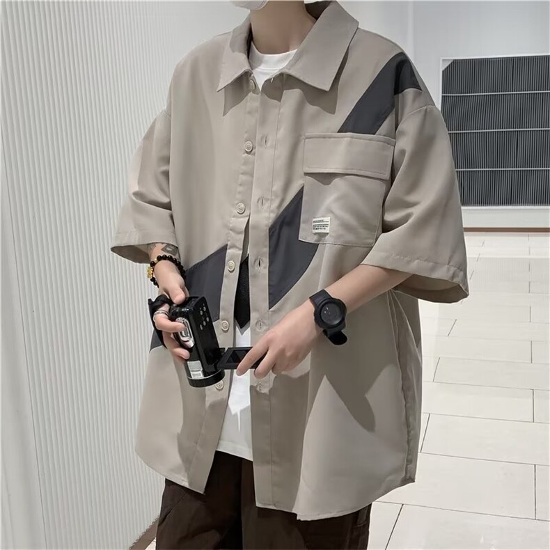 短袖衬衫男夏季小众设计感休闲高街潮牌衬衣外套CS0793-P35图片
