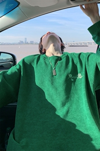 420g高克重华棉英文花朵刺绣扎染大码长袖卫衣男W5442-特P40控78图片