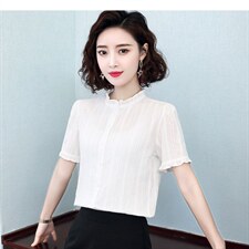 2021年新款春夏韩版淑女木耳花边立领女士衬衫甜美纯棉衬衣，女装衬衫，潮品会