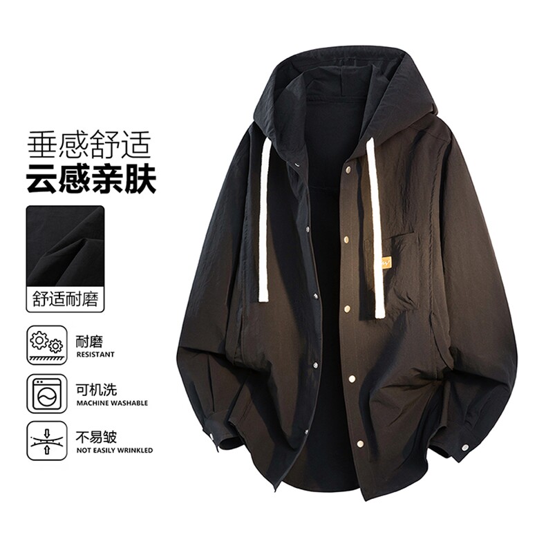 新款（跨境电商）纯色男士带帽衬衣外套,男装衬衫,星座1107-1