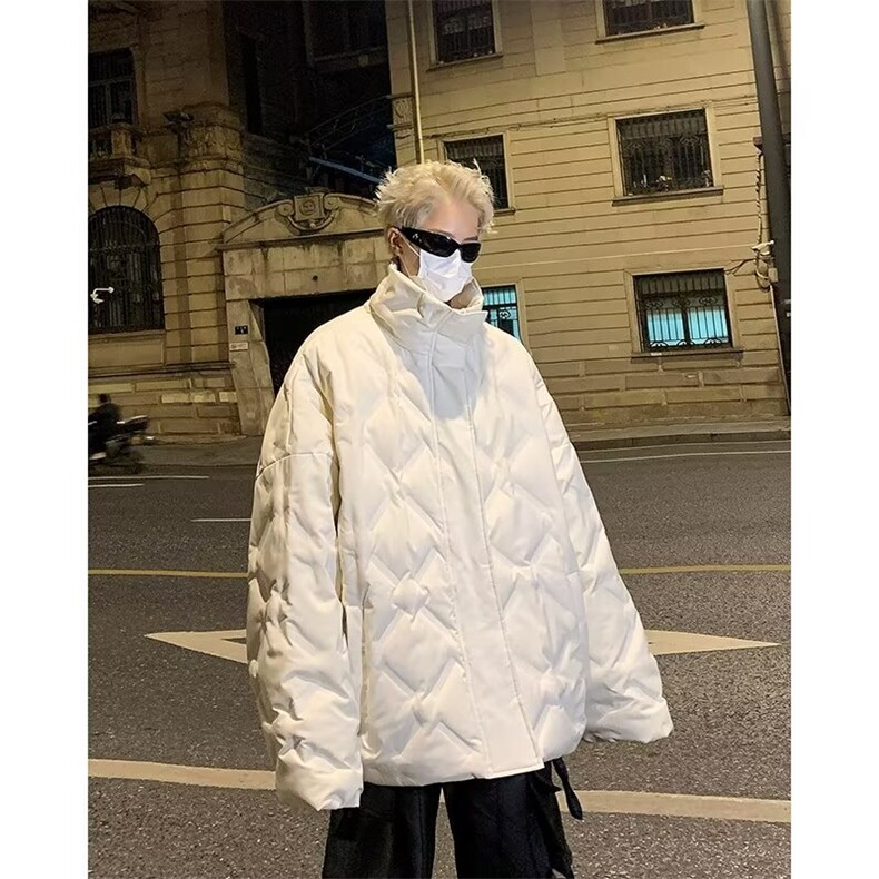 2024冬季菱形格羽绒棉服男女高街加厚面包服工装外套潮MF290-P96图片