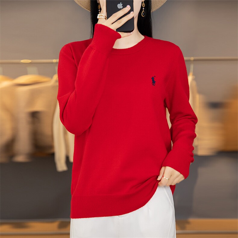 小马刺绣羊毛衫圆领长袖卫衣女秋季纯棉宽松休闲套头上衣打底衫,针织衫/毛衣,美莎羊绒