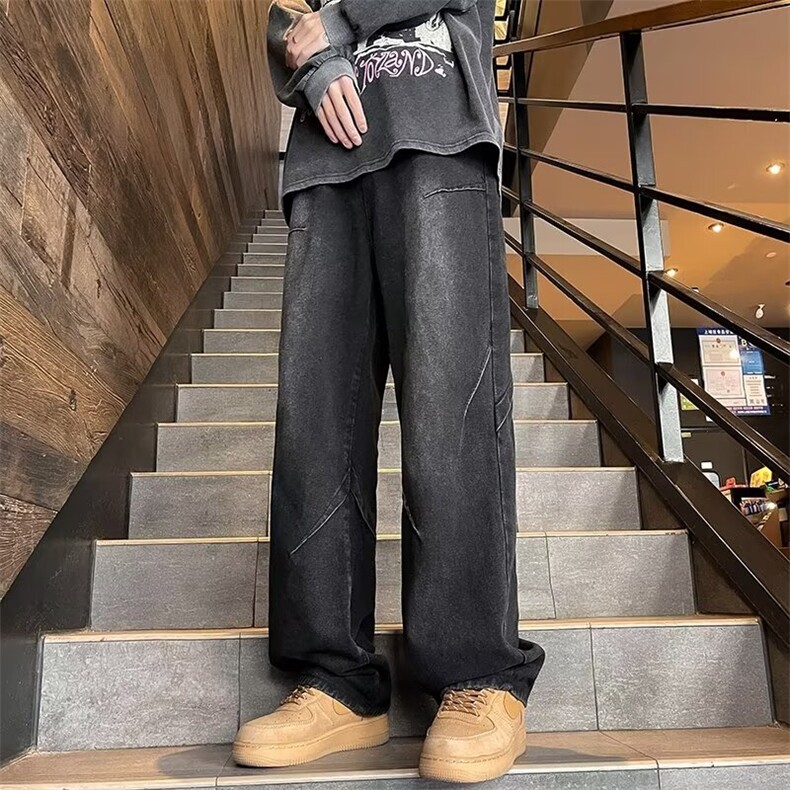 抖音2025春装牛仔裤宽松直筒百搭拖地休闲牛仔长裤男7260P45,男装牛仔裤,星座310B-1