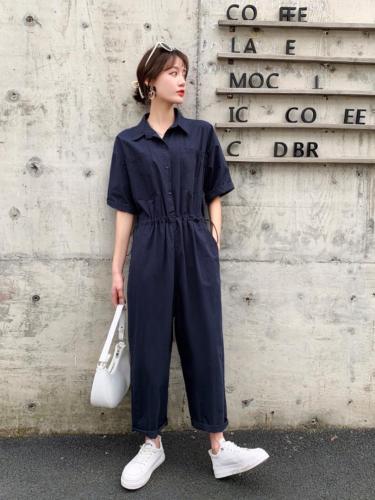 YGZ8811夏季新款衬衫背带裤宽松韩版收腰显瘦连衣裤阔腿裤,女装衬衫,衣宫主